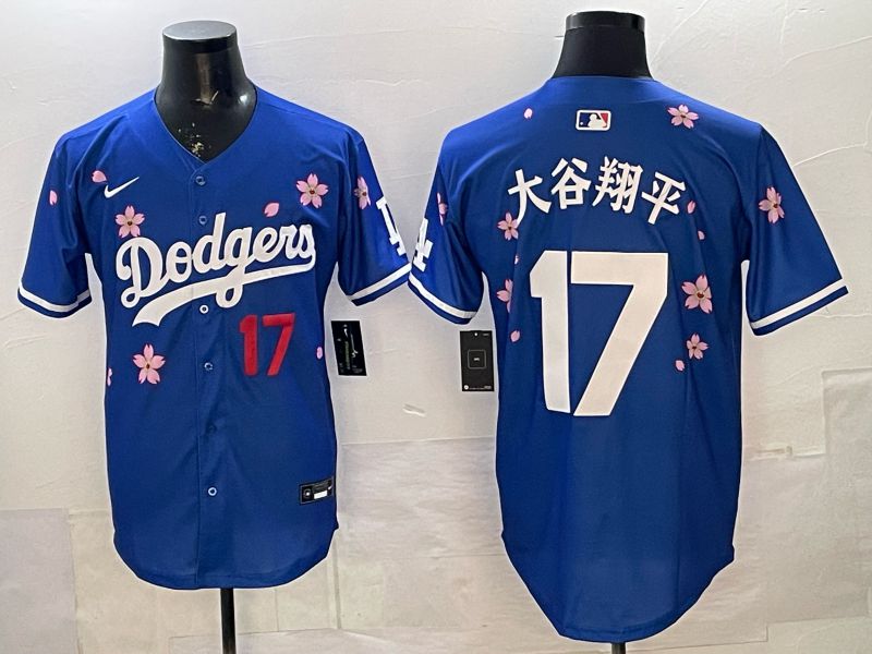 Men Nike 2026 Los Angeles Dodgers #17 Ohtani Blue Sakura Edition Game MLB Jersey 063